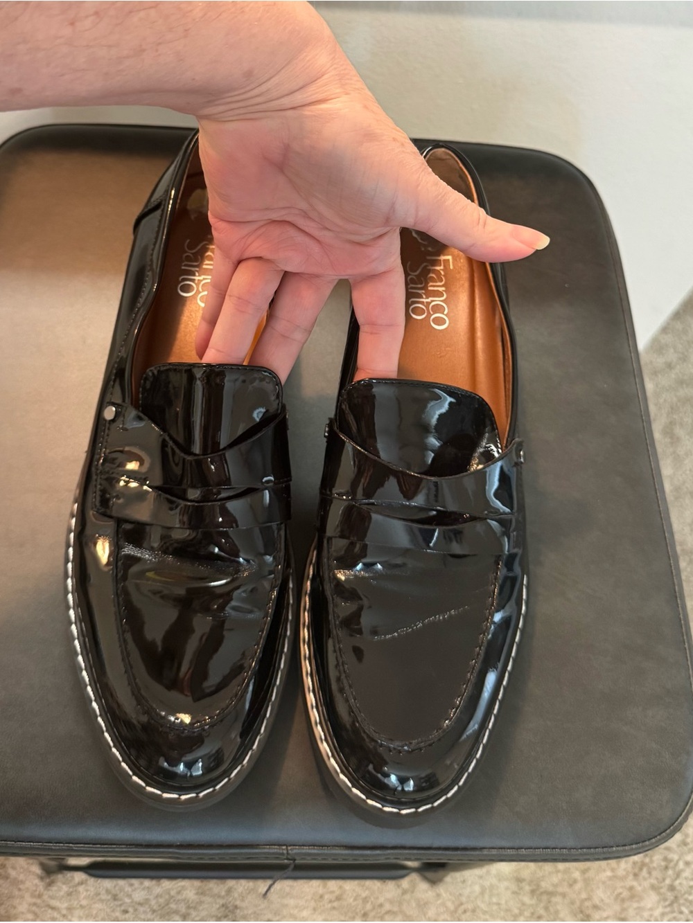 Franco Sarto Black Patent Leather Penny Loafers